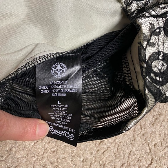 Lip Service 2010 Vaudeville Vamps Black and Ivory Lace Side Mesh Knee Skirt L - Picture 4 of 5